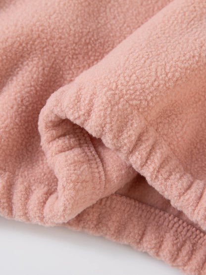 Girls Winter Casual Outfit Solid Color Fleece Thickened Hoodie Pants Clothes Set Half-Zip Children Sweater Sets