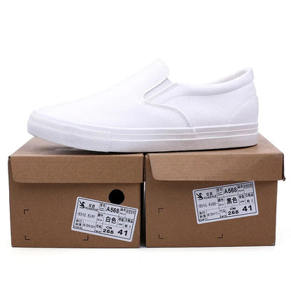 New Shoes for Men Leather Casual Shoes Spring Fashion Concise Flat Shoes 2 Colors Slip-on Loafers