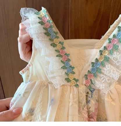 Girls' summer dress 2025 new style children's baby princess western-style French floral vest dress