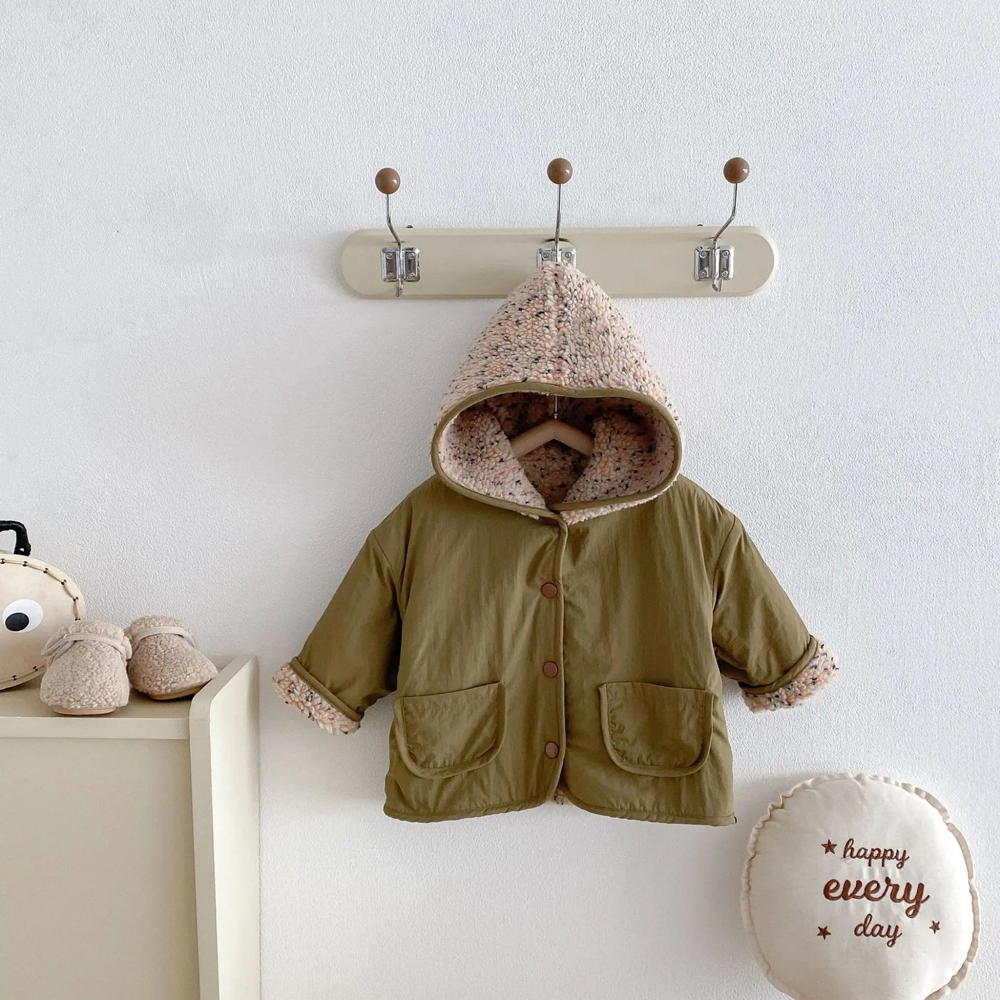 Kids Winter Jacket for Boy 1-6Y Girls Children's Coats Reversible Hooded Jacket Thickened Fleece Lined 2 Way Wear Warm Outerwear