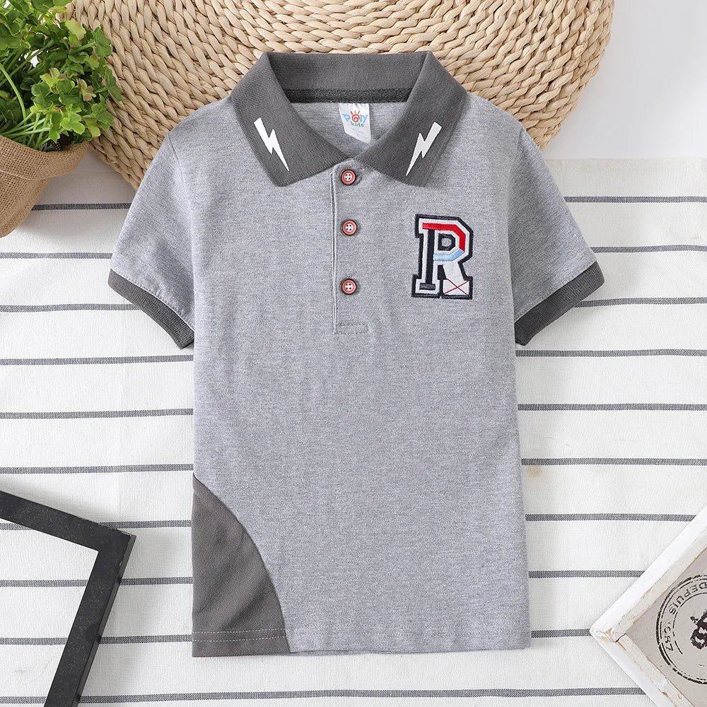 Boys Summer T-Shirt Short Sleeve Kids Polo Shirts for Boys Children Patchwork Tees Baby Tops girls Clothes for 3-7year Shirt Top