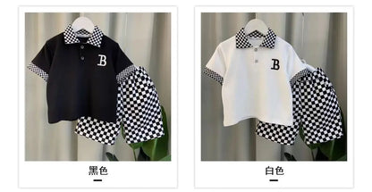 Boys Summer Polo Shirt Set New Children's Fashionable Short sleeved Boys and Babies Summer Clothing Two Piece Set Kids Outfits