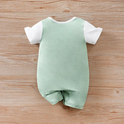 Newborn boys, girls and babies summer vacation 2 pieces braces, Dad, Mom and I, short-sleeved round-neck jumpsuit