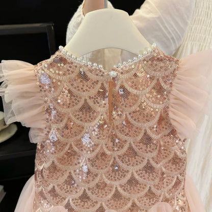 Girls Dress 2025 Summer New Children Elegant Princess Dress Baby Fashion Mesh Flying Sleeve Tank Top Dress