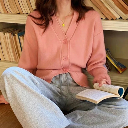 Zjaiss 2025 Autumn Winter Elegance Solid Color V-neck Sweater Knitted Casual Cardigan Unique And Niche Slim Fit Tops