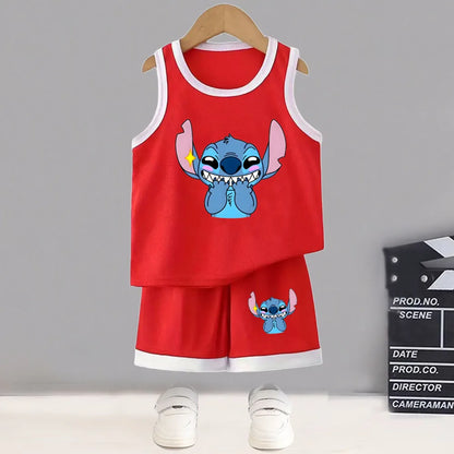 Summer Boys Basketball Clothes Sets Breathable Mesh Children's Casual Outfits Stitch Printed Kids Vest and Shorts 2pcs Suit New