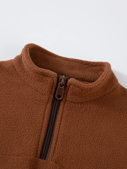 Girls Winter Casual Outfit Solid Color Fleece Thickened Hoodie Pants Clothes Set Half-Zip Children Sweater Sets