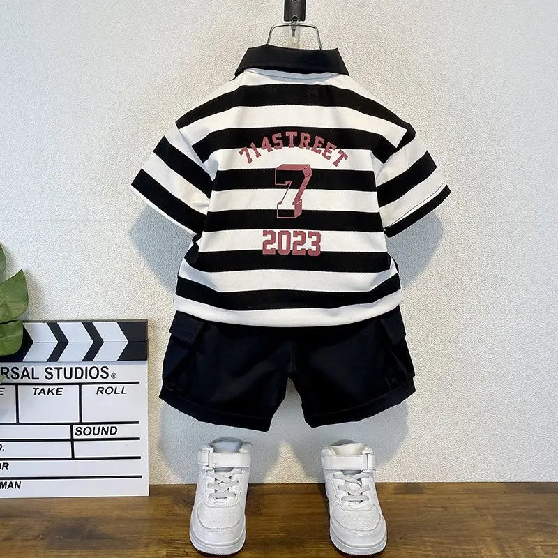 Boys 2025 Summer Outfit T-Shirt and Jeans Korean Polo Fashion 2PCS Casual Clothing Korean Reviews Top Toddler Kids Clothes Sets