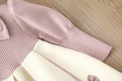 Girls' Sweater Skirt Sweaters Long Dress2025Autumn and Winter New Bow Sweet Princess Dress