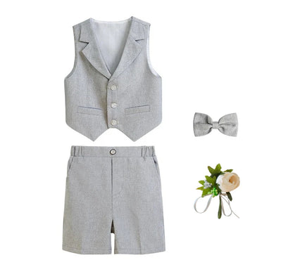 Boys Dressy Shorts Set Summer Elegant Vest Outfits for Kids School Performance Formal Wear Flower Boy Wedding Blazers Tuxedo