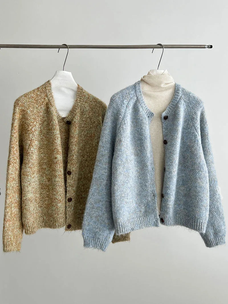 2025 Women Winter Warm Sweater O-Neck Colorful Wool Blend Knitted Cardigans Coat Autumn Clothes Tops For Women Sweater