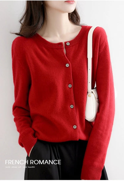 Women Autumn Winter Single-Breasted O-Collar Cardigan Vintage Long Sleeve Knitting Sweaters Casual Loose Versatile Streetwear