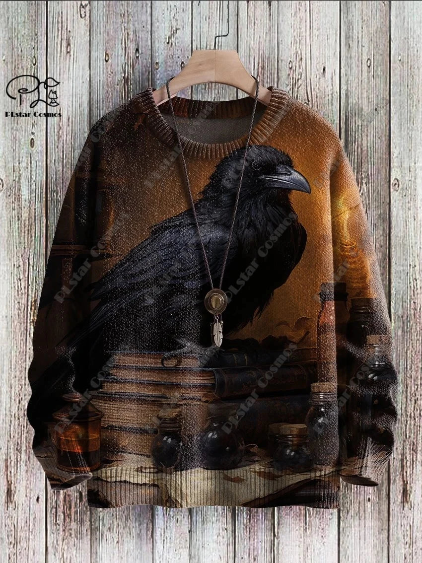 New Halloween Series 3D Printed Horror Crow Skeleton Cat Witch Pattern Authentic Ugly Sweater Winter Casual Unisex Sweater W-1