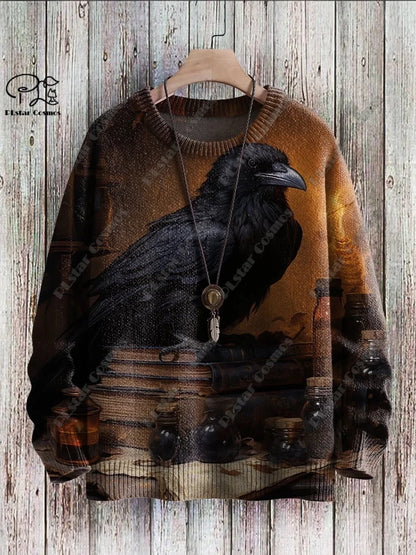 New Halloween Series 3D Printed Horror Crow Skeleton Cat Witch Pattern Authentic Ugly Sweater Winter Casual Unisex Sweater W-1