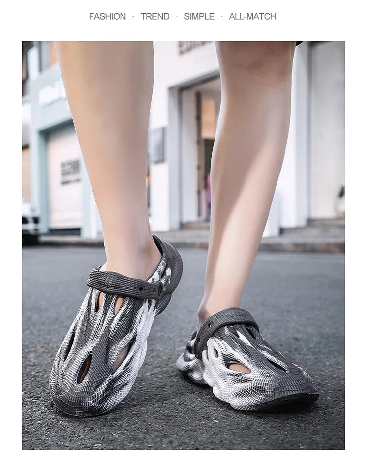 Men's Slippers New 2025 Platform Sandals for Men Anti-slip Mens Shoes Man Wearing Outside Summer Hollow Breathable Flat Pvc