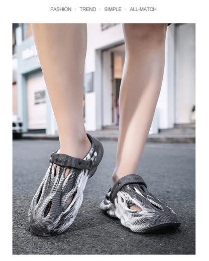 Men's Slippers New 2025 Platform Sandals for Men Anti-slip Mens Shoes Man Wearing Outside Summer Hollow Breathable Flat Pvc