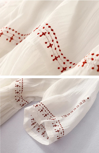 Summer New Dresses for Women LOOSE Embroidery Vintage Dress Streetwear Long Dresses Women Clothing Robe O-Neck White Dress