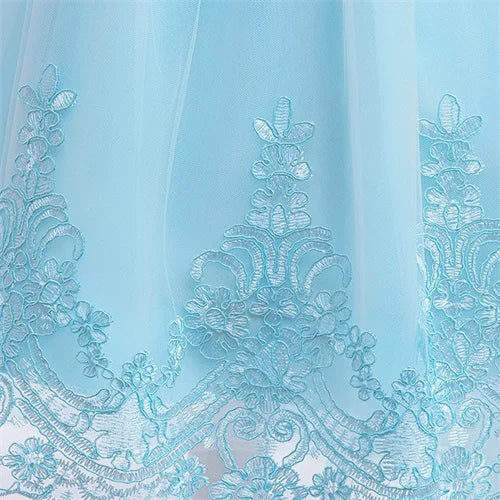 Trailing Party Dresses For Girl Pink Flower Bow Wedding Bridesmaid Girls Dress Elegant Tulle Birthday Princess Evening Prom Gown