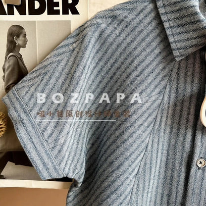 Boys Summer Clothes set 2025 New Handsome and Simple Striped Short Sleeved Shirt Shorts Casual Wear Loose Calf-Length Pant 2-10Y