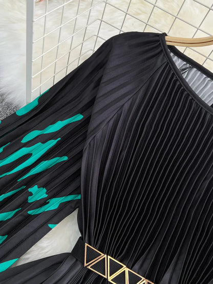 Women's Summer Dress Light Mature Style Retro Style Ruffled 5/4 Sleeves Round Neck Waist Shrinking Print A-line Dress D3971