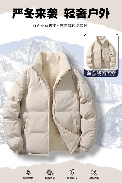 Winter Cotton Coat for Men - New Style, Lamb Hair Padded Cotton Coat, Double-sided Wear, Loose and Warm Cotton Jacket for Women