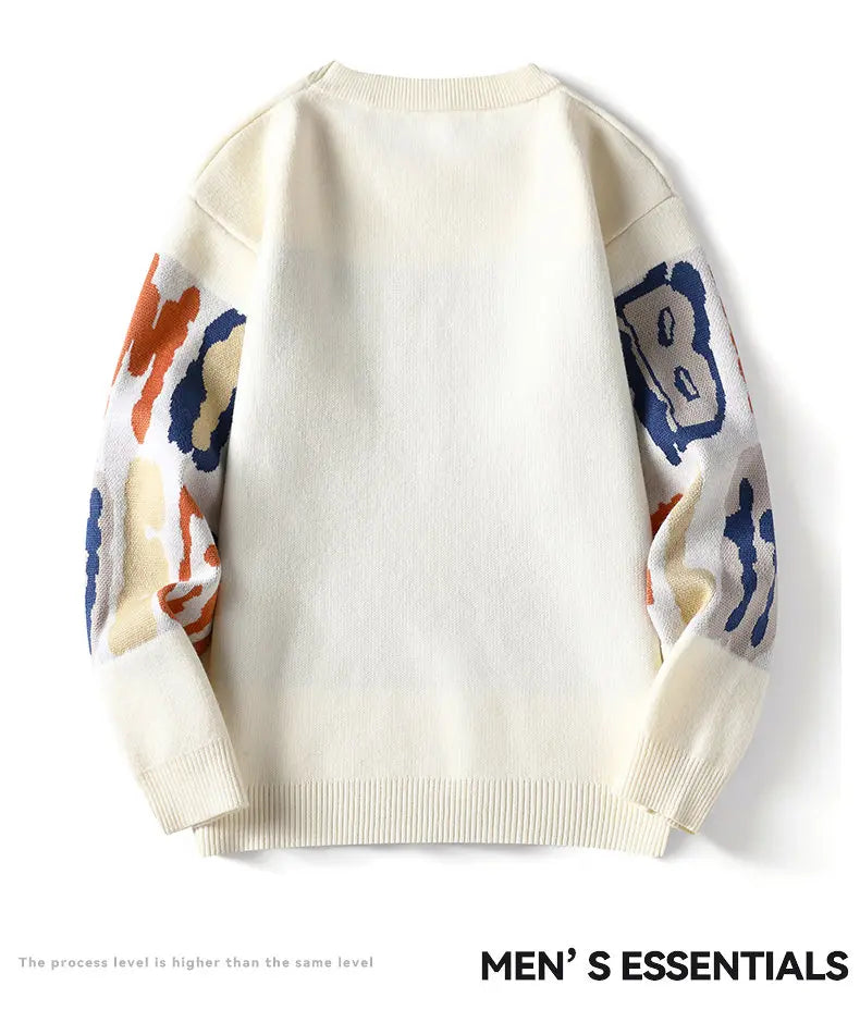 New Graffiti Printed Winter Letter Warm Men's Knitted Sweater Fashion Hoodies Loose Warm Street Autumn Woolen Pullover