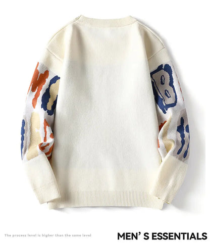 New Graffiti Printed Winter Letter Warm Men's Knitted Sweater Fashion Hoodies Loose Warm Street Autumn Woolen Pullover