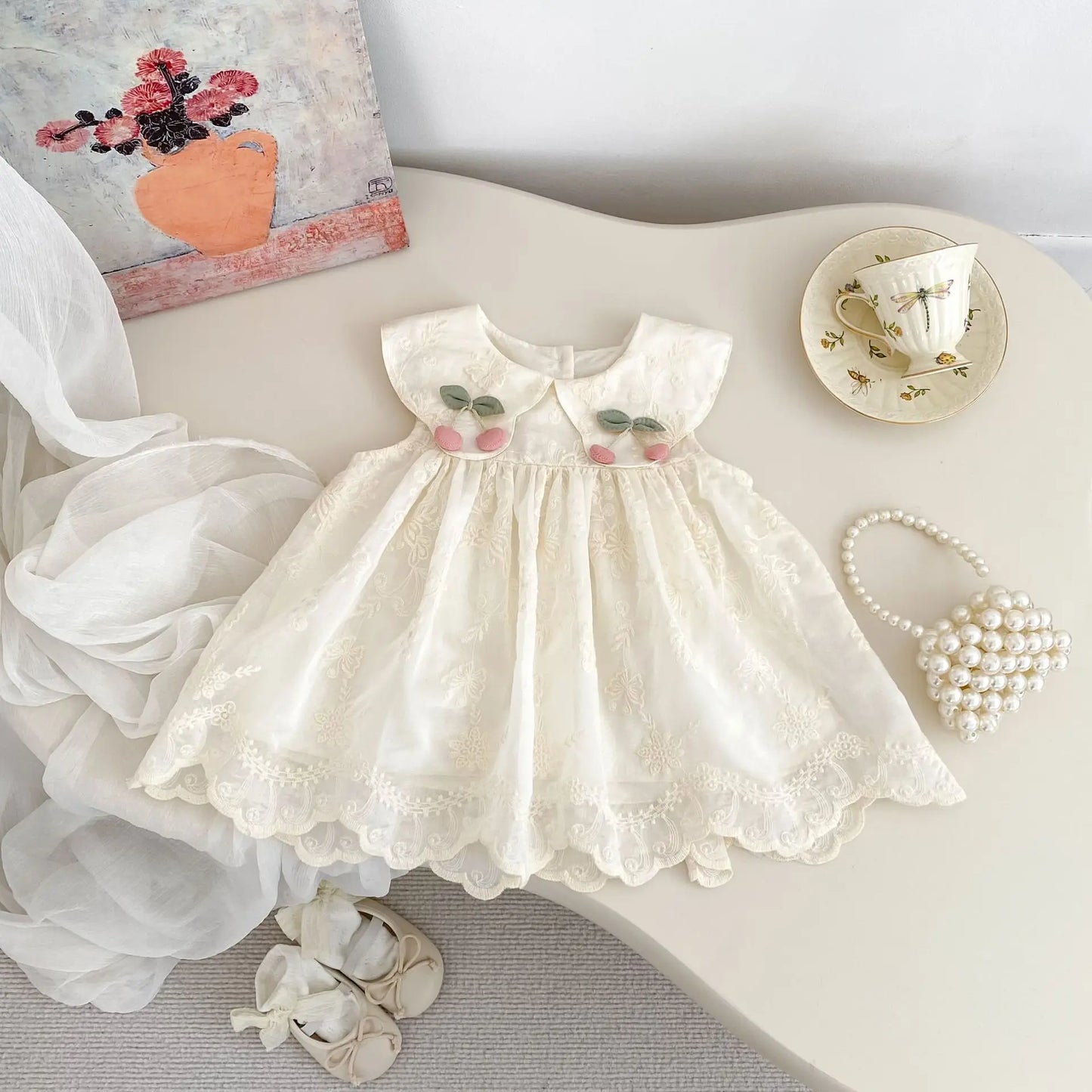 New Summer Dress for Girls, Sweet Flower Embroidered Princess Skirt, Lotus Leaf Edge Sleeveless Tank Top Skirt for Baby Girls