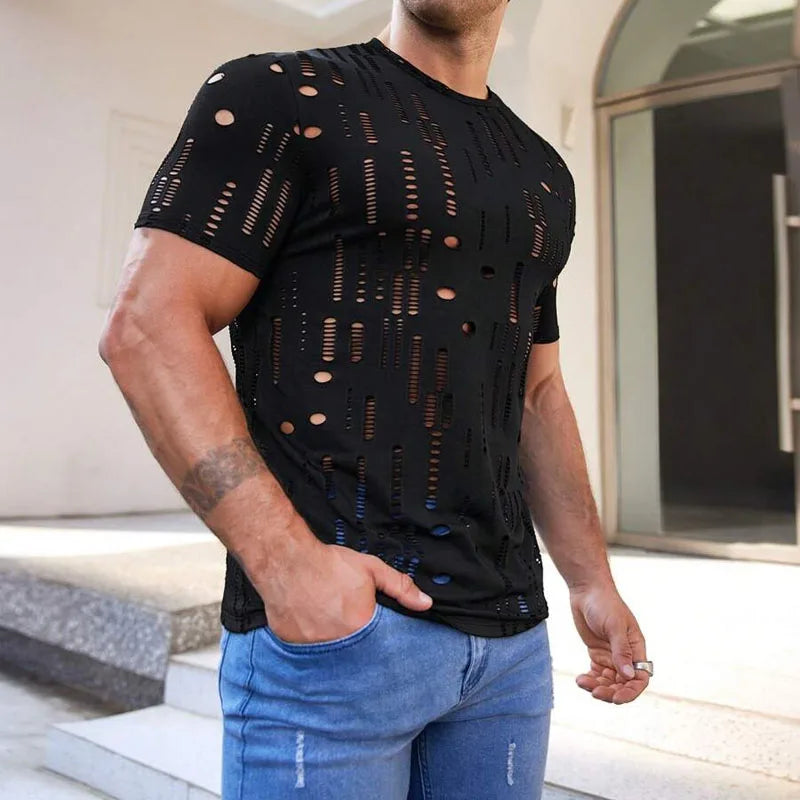 Summer Personality Fashion Breathable Men's Fitness Sportswear, Attractive Sexy Perspective Men Short-sleeved T-shirt Men Shirts