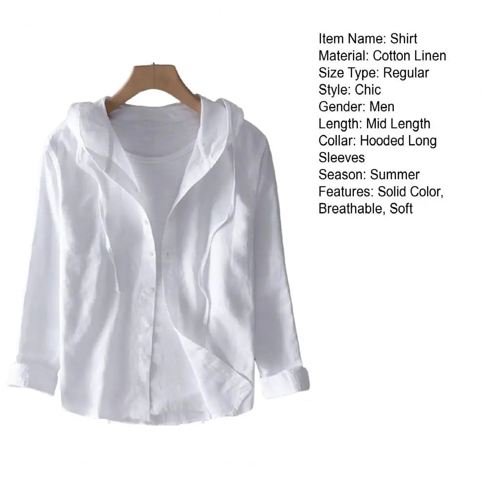 Men Summer Shirt Sun Anti UV Long Sleeve Hooded Drawstring Single breasted Soft Loose Breathable Cardigan Coat Top