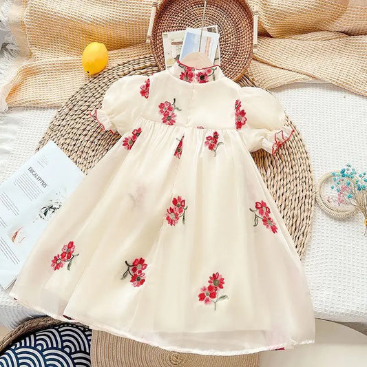 Hanfu Girls' Summer Dress Children's Chinese Style Spring Princess Dress Girls' Short Sleeve Dress Cheongsam