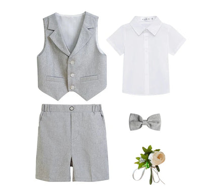 Boys Dressy Shorts Set Summer Elegant Vest Outfits for Kids School Performance Formal Wear Flower Boy Wedding Blazers Tuxedo