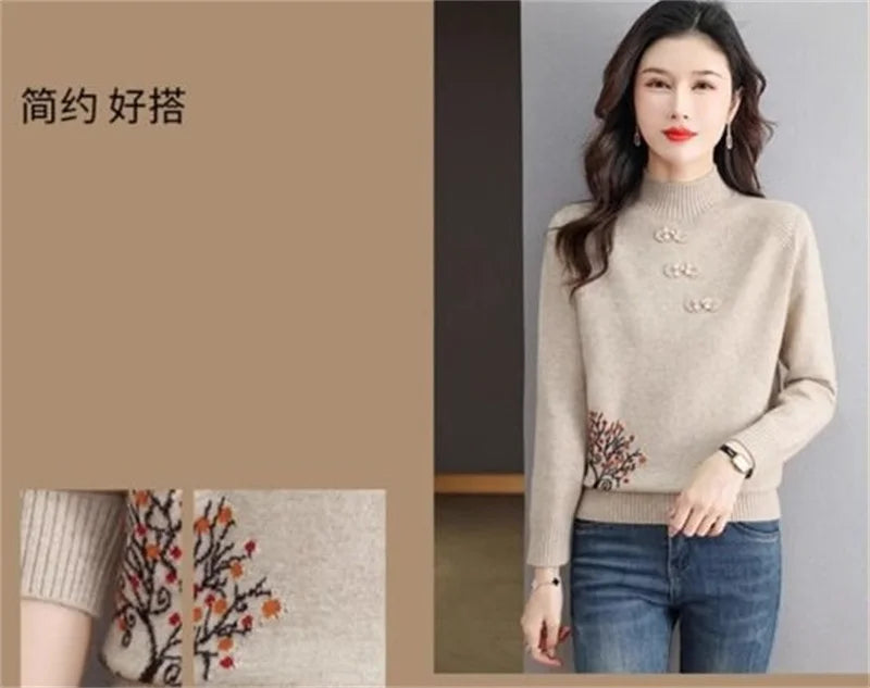 Autumn Winter Women Sweater Korean Fashion Warm Bottoming Shirts Half High Collar Basic Knitwear Solid Long Sleeve Pullovers