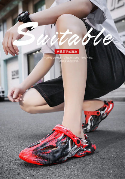 Men's Slippers New 2025 Platform Sandals for Men Anti-slip Mens Shoes Man Wearing Outside Summer Hollow Breathable Flat Pvc