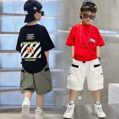 Boys Summer Set 2024 New Western Style Summer Children's Korean Loose Short Sleeved Workwear Two Piece Set Trendy