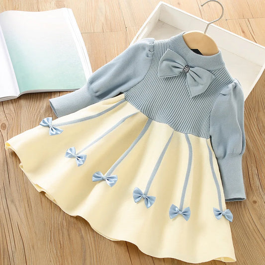 Autumn winter girls' sweater long sleeve dress 2025 Christmas party girl baby retro cheongsam lotus leaf knitted wool dress