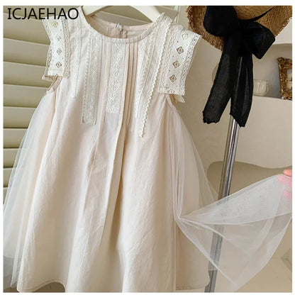Girls Summer Dress 2025 Korean Toddler Princess Gown Fashionable Kids Dress for Big Girl Trendy Summer Clothes Cute Party Outfit