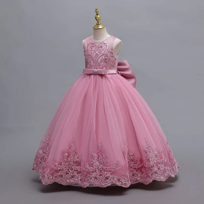 2025 New Hot Selling Girl Party Dress Gorgeous Big Bow Graduation Ball Dress 4 6.8 10 12 Elegant Birthday Dress Girl dresses