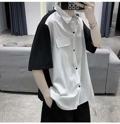 Summer Men Loose Short Sleeve Shirt Trendy High Street Stylish Top