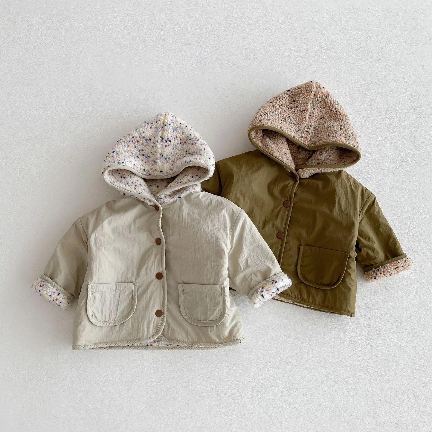 Kids Winter Jacket for Boy 1-6Y Girls Children's Coats Reversible Hooded Jacket Thickened Fleece Lined 2 Way Wear Warm Outerwear