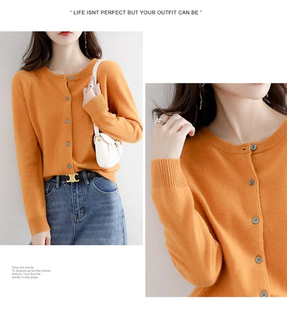 Women Autumn Winter Single-Breasted O-Collar Cardigan Vintage Long Sleeve Knitting Sweaters Casual Loose Versatile Streetwear