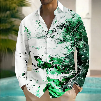 Summer Men's Shirt Abstract Art Color 3D Printing Hawaiian Men's Shirt Casual Long Sleeve Top Shirt Costume
