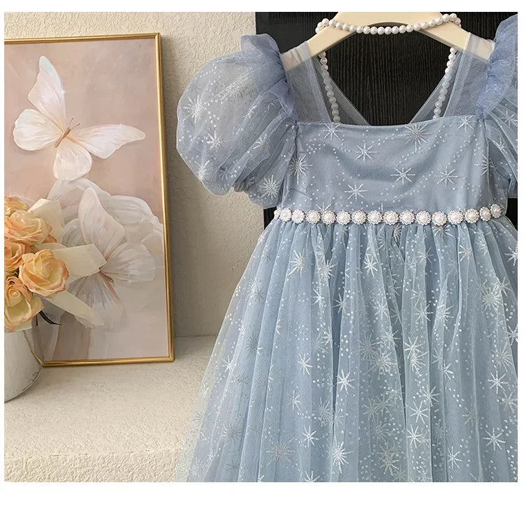 Girls Casual Dresses Summer Dress for Girls Children's Ethereal Puff-Sleeve Tulle Princess Dress Kids Clothes