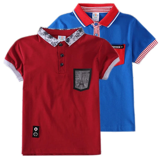 Boys Summer T-Shirt Short Sleeve Kids Polo Shirts for Boys Children Patchwork Tees Baby Tops girls Clothes for 3-7year Shirt Top