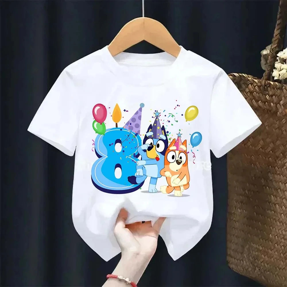 Boys Girl Summer Short Sleeve Children T-shirt Cartoon Birthday Digital Print Breathable Baby Tee Tops Y2k Kawaii Kids Clothing