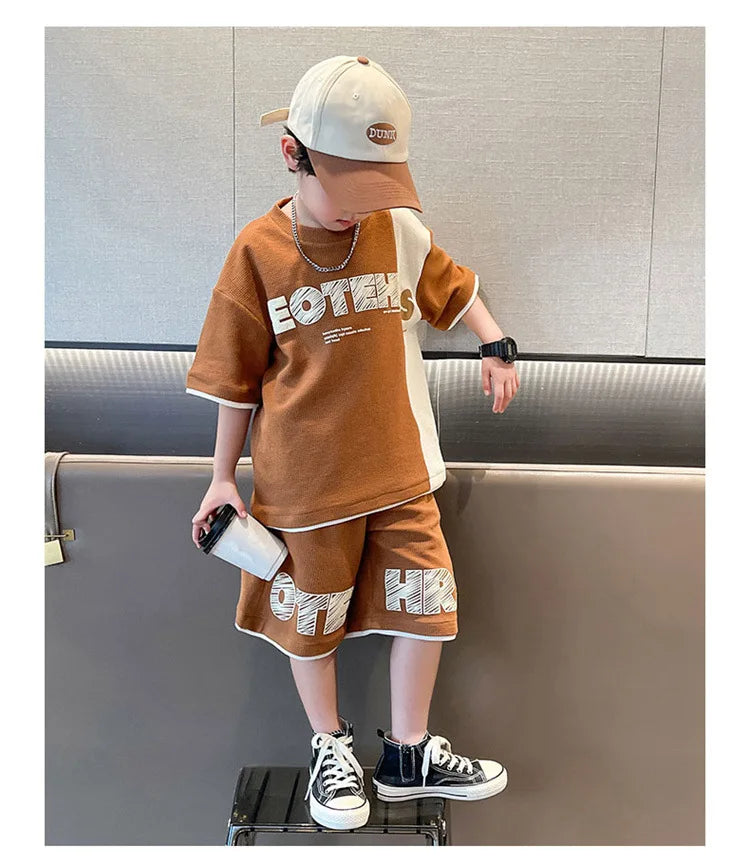 4 5 6 8 10 12 14 Years Summer Boys Clothing Sets New Fashion Letter Top + Shorts 2Pcs Kids Tracksuit Birthday Gifts Kids Clothes