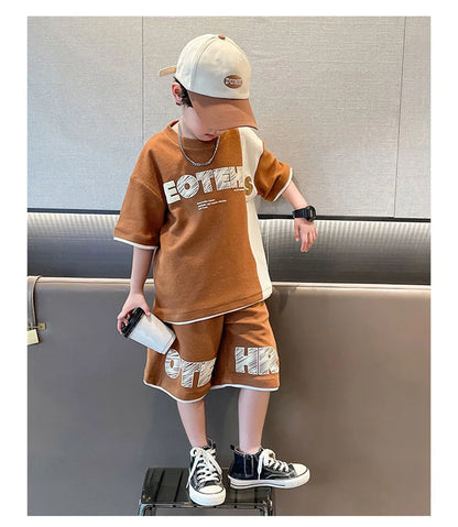 4 5 6 8 10 12 14 Years Summer Boys Clothing Sets New Fashion Letter Top + Shorts 2Pcs Kids Tracksuit Birthday Gifts Kids Clothes
