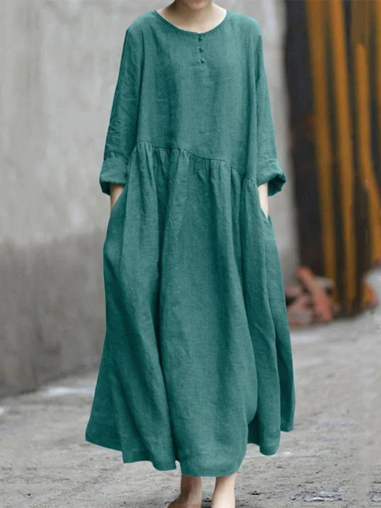 Summer Dress for Women 2023 Fashion Solid Cotton Crewneck Loose Casual Long Sleeve Women Dresses Robe Streetwear Women Clothing