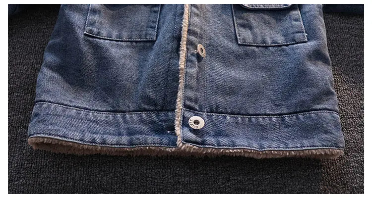 Boys Jacket Autumn and Winter New Children's Baby Plush Thickened Denim Coat  Children's Clothing Kids Winter Coats