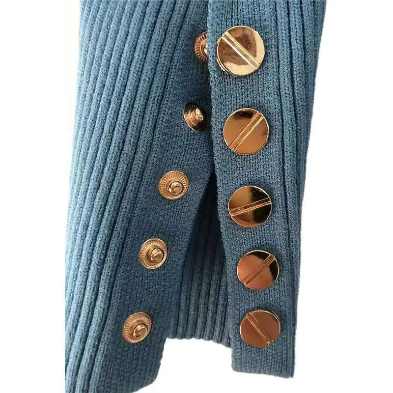 2025 Knitted Turtleneck Women Sweater Button Long Sleeve Pullovers Autumn Winter Basic Femme Sweaters Slim Solid Pull Tops